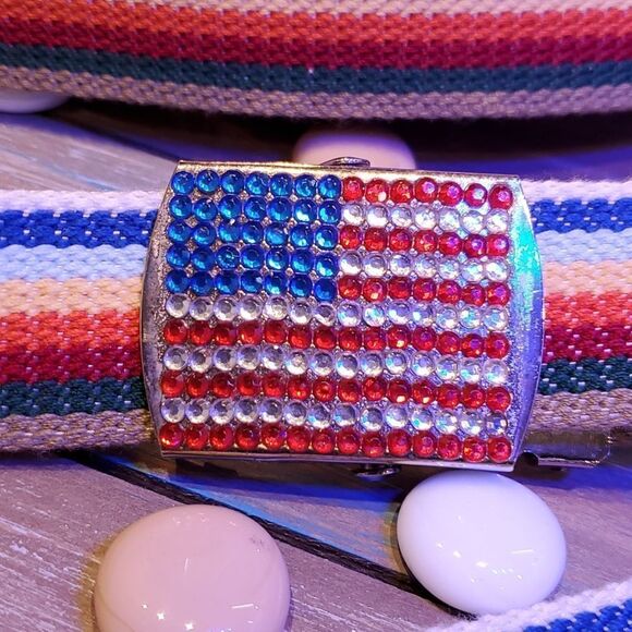 Vintage Adjustable Rainbow Flag Rhinestone Buckle Belt - Picture 4 of 5